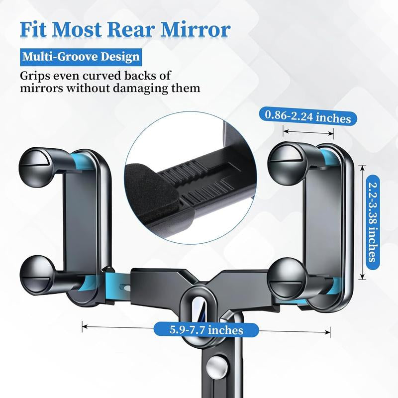 Rearview Mirror Phone Holder for Car - 360° Rotating and Retractable Mobile Phone Holder for Auto Visor with Adjustable GPS Feature