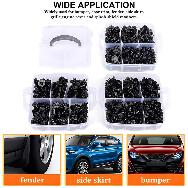 Car Push Retainer Clips, Auto Fasteners Assortment, Car Bumper Fender Rivets with Sponge Cushions & Cable Ties & Fasteners Removers, Car Body Repair Tools