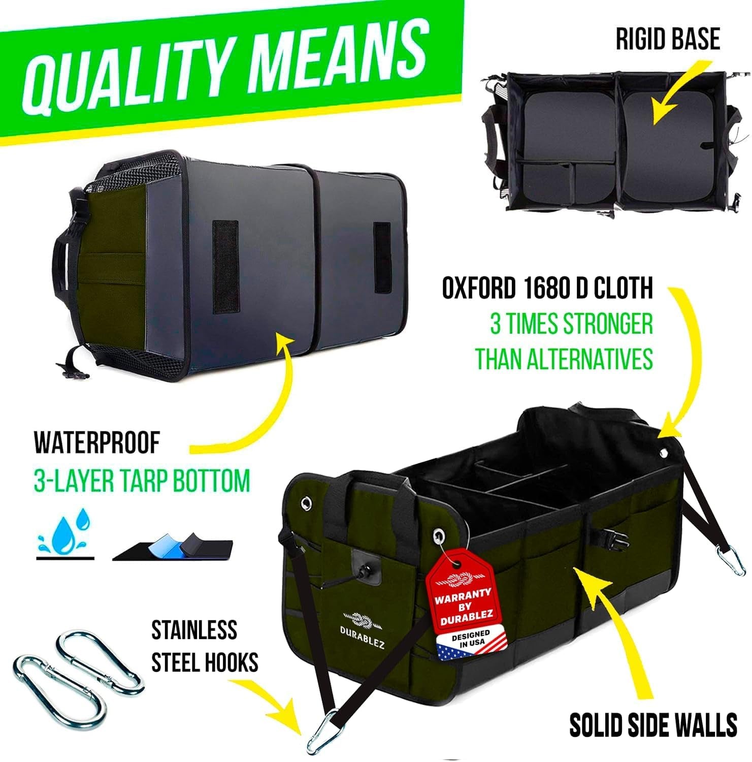 Large Car Trunk Organizer - Trunk Storage - Modular Detachable Configurable Collapsible - for SUV Minivan Truck Sedan Van - 3 Compartment XL, Blacк