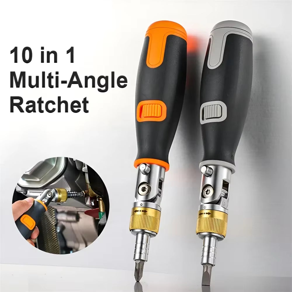 10 in 1 Multi-Angle Bidirectional Ratchet Screwdriver Adjustable Angle Hidden Bit Magazine Portable Multifunctional Repair Tools