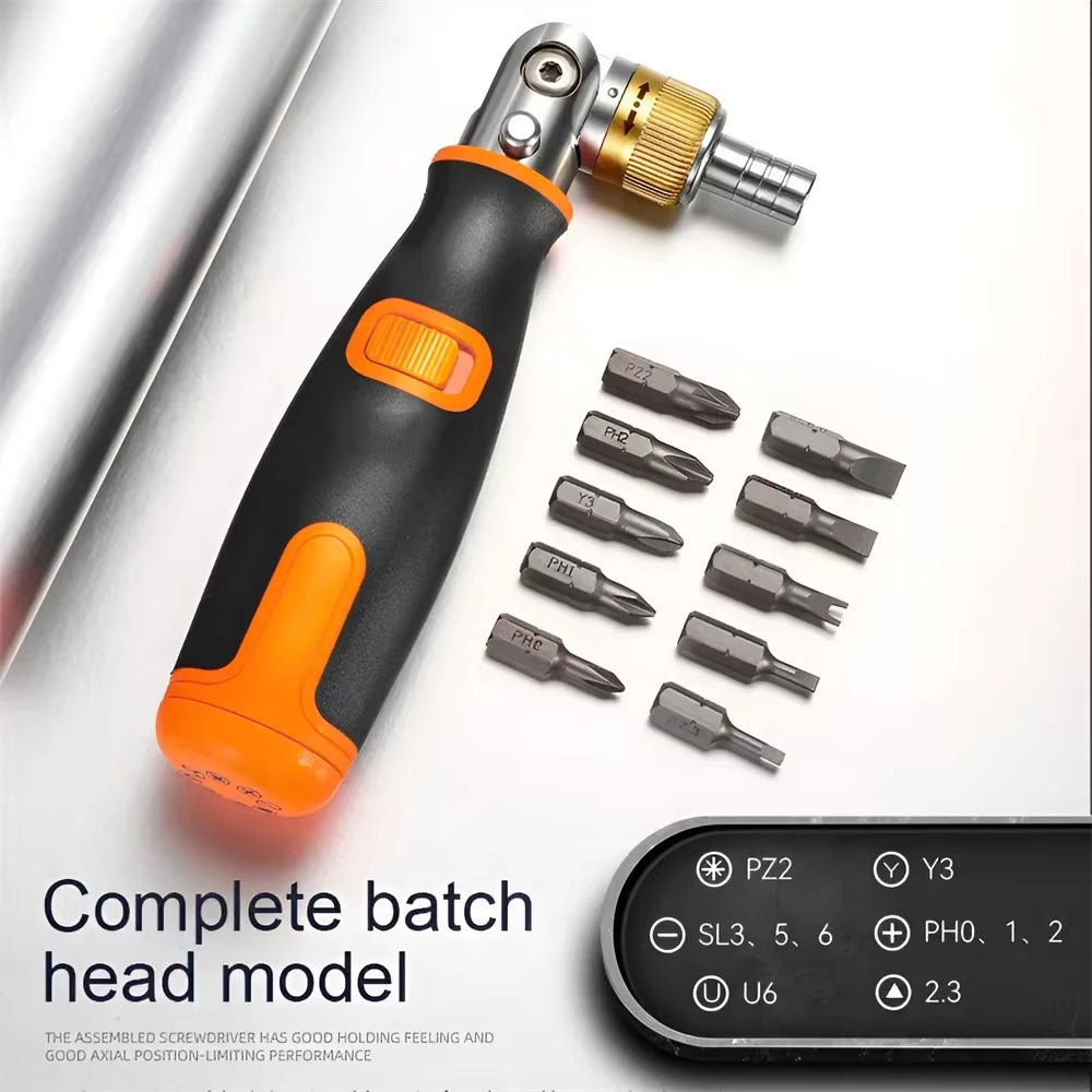 10 in 1 Multi-Angle Bidirectional Ratchet Screwdriver Adjustable Angle Hidden Bit Magazine Portable Multifunctional Repair Tools